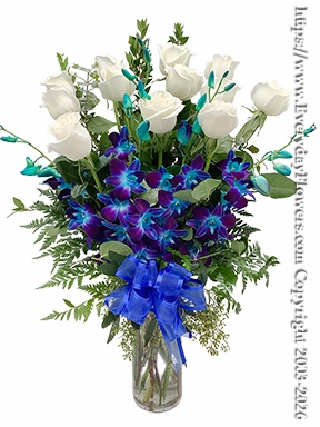Blue & White Rose Arrangement