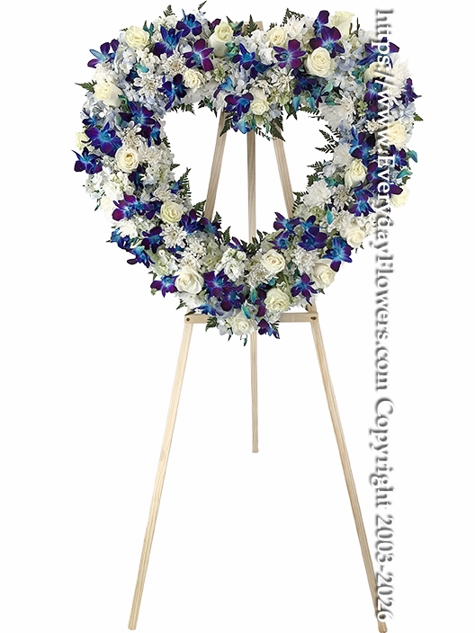 Blue & White Sympathy Open Heart Wreath
