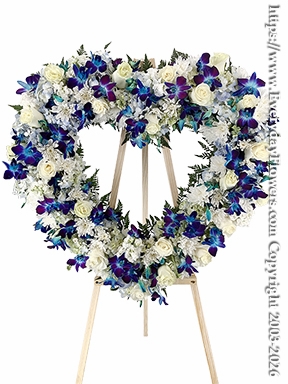 Blue & White Sympathy Open Heart Wreath