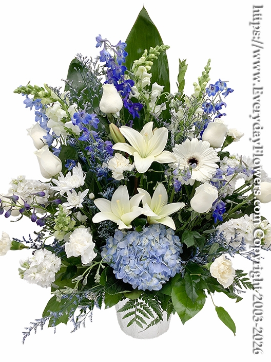 Blue & White Tribute Funeral Flowers