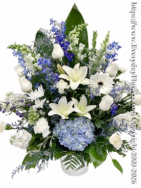 Blue & White Tribute Funeral Flowers