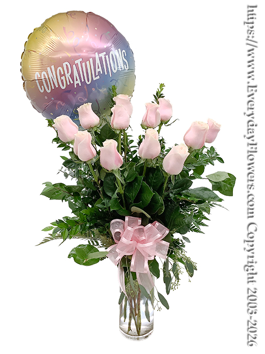 Congratulation Roses With Balloon - Delivery Santa Ana, CA