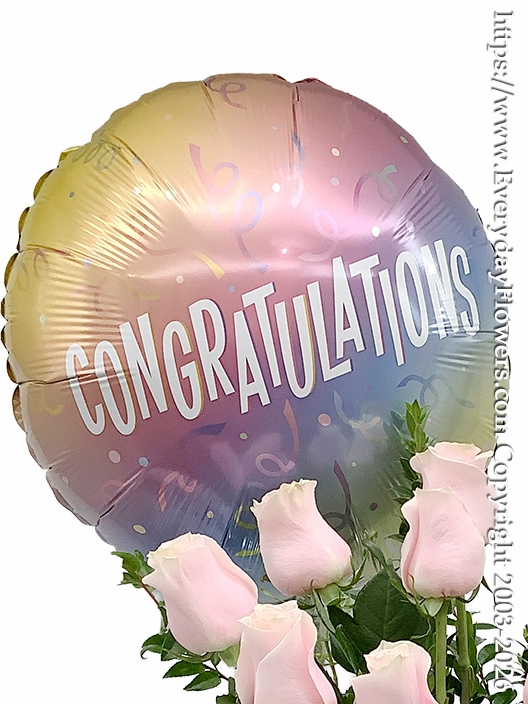 Real Roses Congratulations Congratulation Roses With Balloon - Delivery Santa Ana, CA