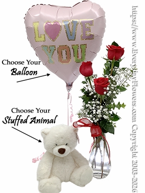 Custom Rose Bouquet With Balloon & Stuffed Animal