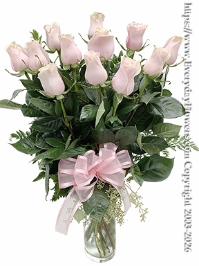 Dozen Light Pink Roses <p style="color:#d83e77;font-weight:700;">Don't Forget To Add Babies Breath, Orchids or Lilies</p>