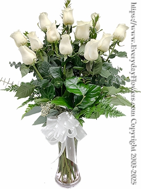 Dozen Long Stem White Roses