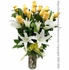 Dozen Yellow Valentines Roses Long Stem With Vase