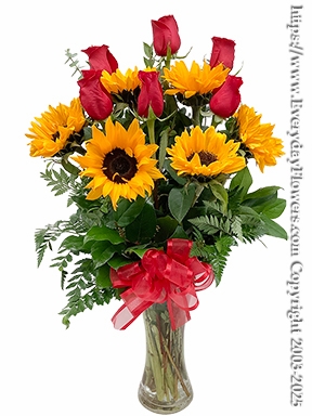 Half Dozen Sunflowers & Half Dozen Red Roses