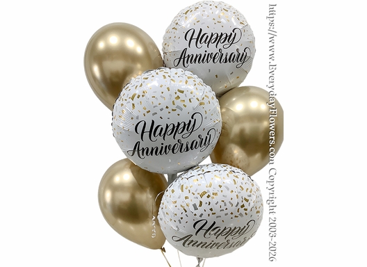 Happy Anniversary Gold Confetti Balloon Bouquet