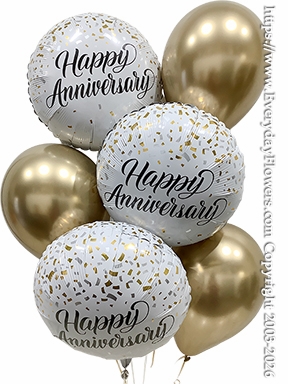 Happy Anniversary Gold Confetti Balloon Bouquet - Same Day Delivery Orange County, CA