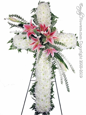 Large Sympathy Cross With Stargazer Lilies