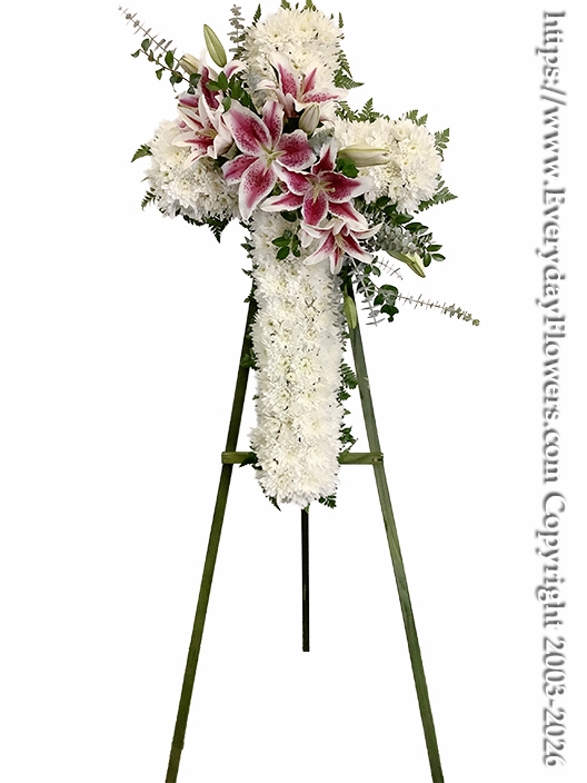 Large Sympathy Cross With Stargazer Lilies