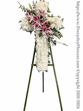 Large Sympathy Cross With Stargazer Lilies