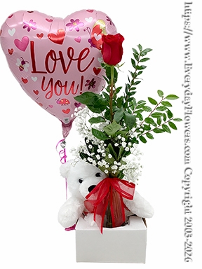 Love You Single Rose Stuffed Animal & Balloon