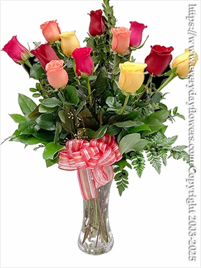 Mixed Colored Roses One Dozen