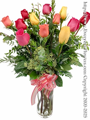Mixed Colored Roses One Dozen