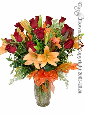 Orange Lilies & Red Roses