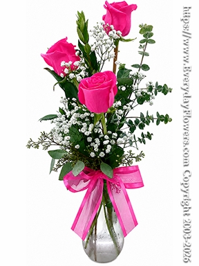 Simple Expressions of Appreciation Three Hot Pink Rose Bouquet