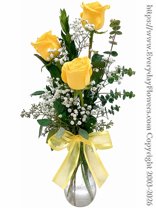 Simple Expressions of Friendship Three Yellow Rose Bouquet