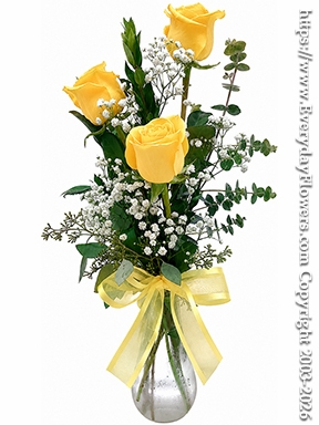Simple Expressions of Friendship Three Yellow Rose Bouquet