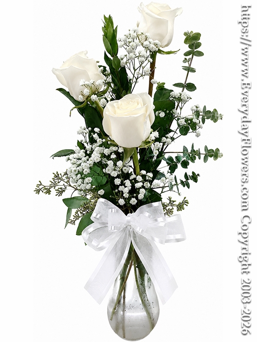 Simple Expressions of Remembrance Three White Rose Bouquet