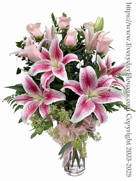 The Light Pink Rose Bouquet With Stargazer Lilies