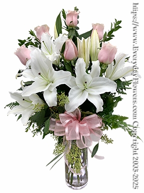 The Light Pink Rose Bouquet With White Lilies