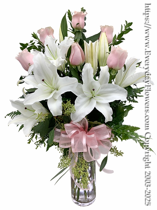 The Light Pink Rose Bouquet With White Lilies