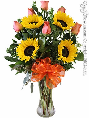 The Orange Rose Bouquet With Sunflowers
