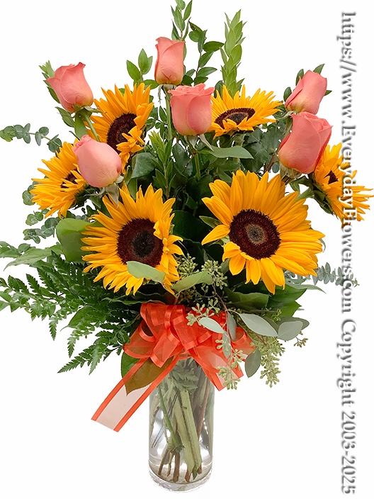 The Orange Rose Bouquet With Sunflowers