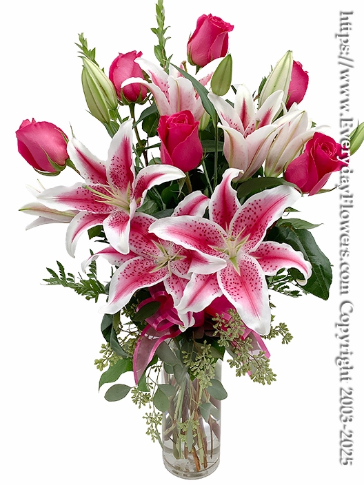 The Pink Rose Bouquet With Stargazer Lilies