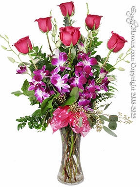 The Pink Rose Bouquet With Purple Orchids