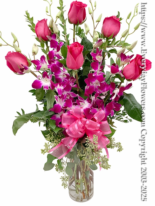 The Pink Rose Bouquet With Purple Orchids