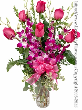 The Pink Rose Bouquet With Purple Orchids