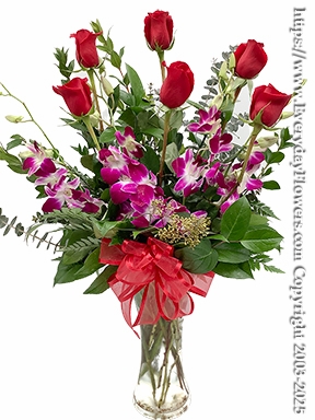 The Red Rose Bouquet With Purple Orchids