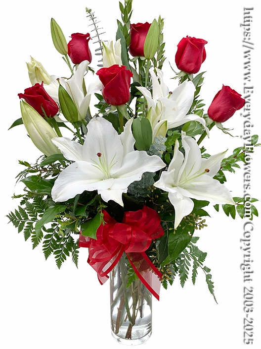 The Red Rose Bouquet With White Lilies