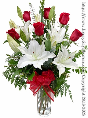 The Red Rose Bouquet With White Lilies