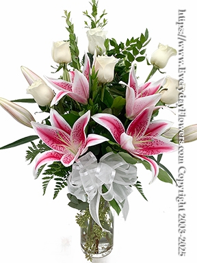 The White Rose Bouquet Featuring Stargazer Lilies