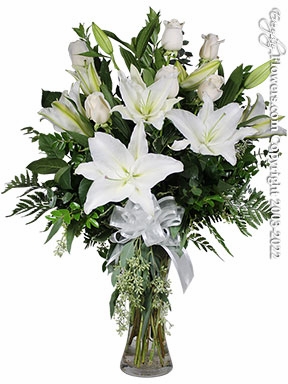 The White Rose Bouquet Featuring White Lilies