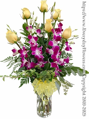 The Yellow Rose Bouquet With Purple Orchids