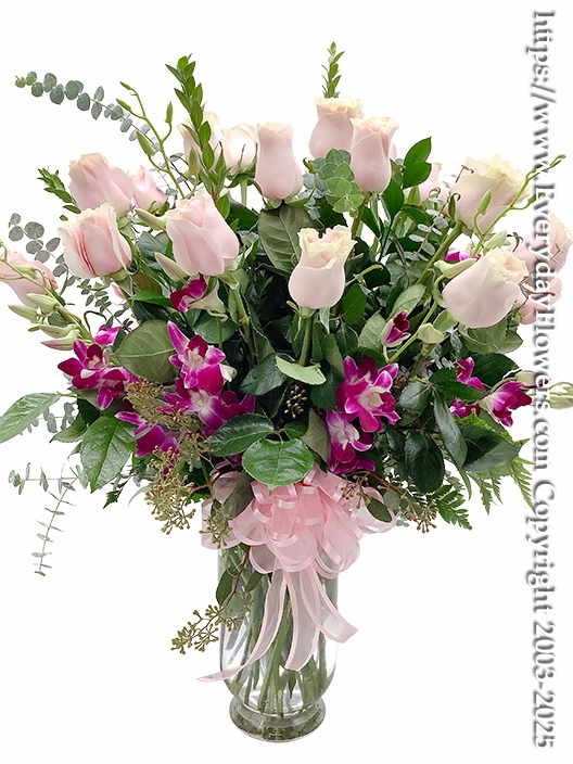 Two Dozen Light Pink Roses With Orchids