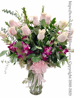 Two Dozen Light Pink Roses With Orchids