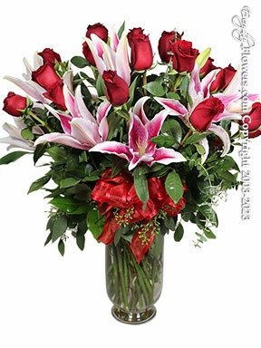 Two Dozen Long Stem Roses With Lilies
