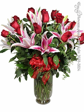 Two Dozen Red Roses And Lilies