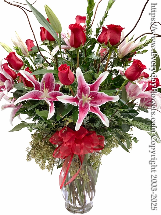 Two Dozen Valentines Roses With Lilies