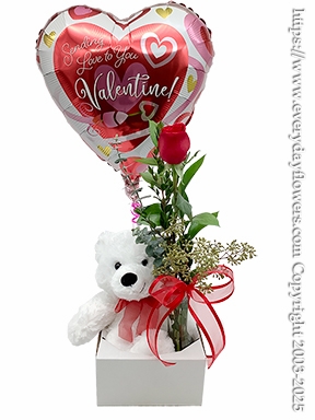 Valentine's Single Rose Bear & Balloon