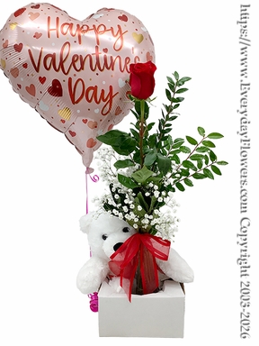 Valentine's Single Rose Bear & Balloon