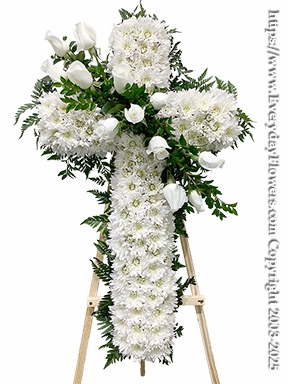White Funeral Cross With White Roses