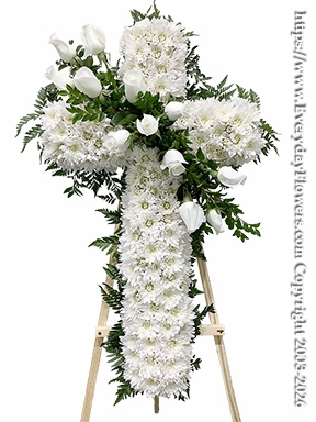 White Funeral Cross With White Roses