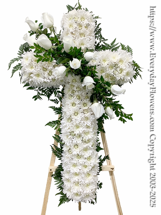 White Funeral Cross With White Roses